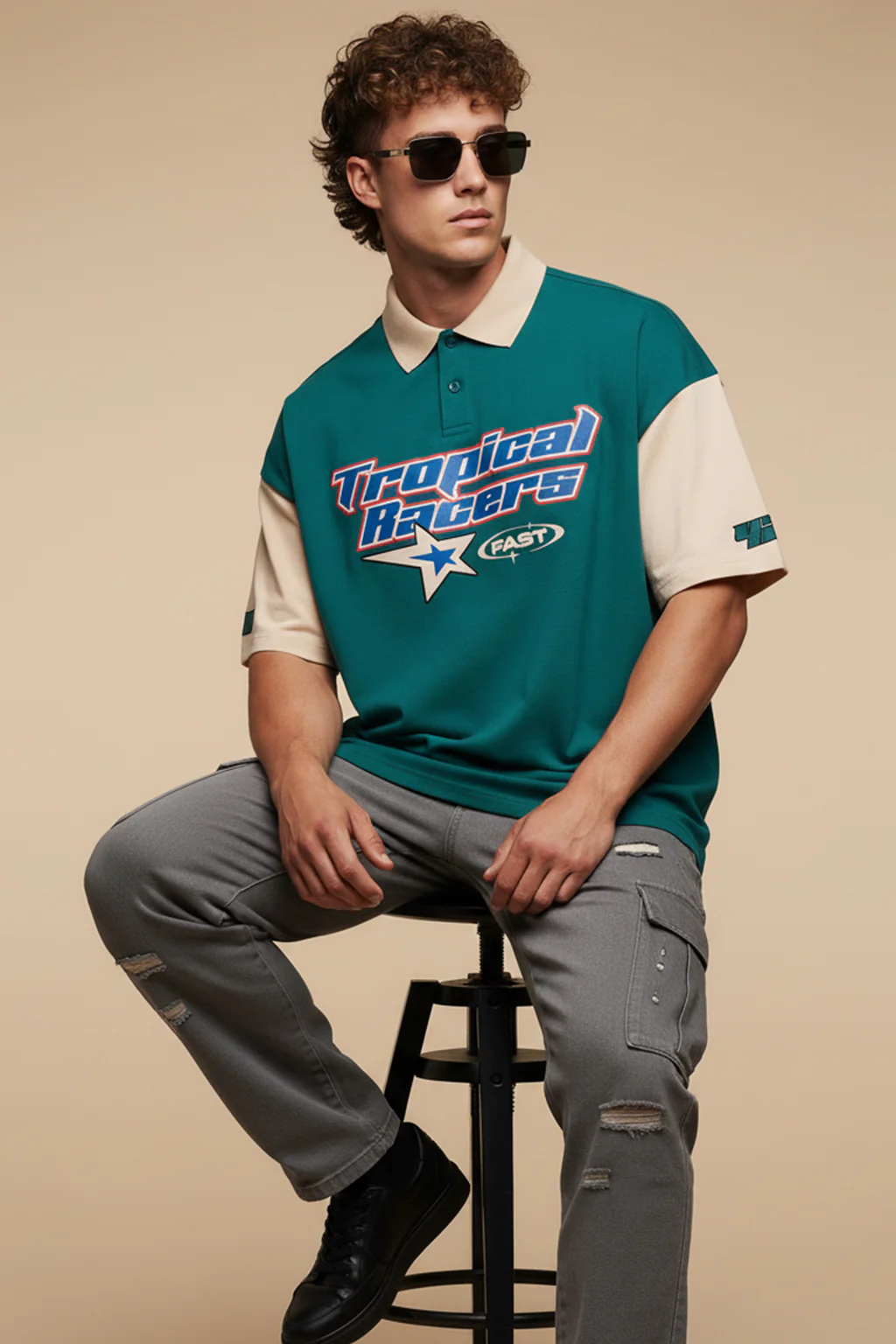 Tropical Racers Green Oversized Polo T-shirt - Image 2