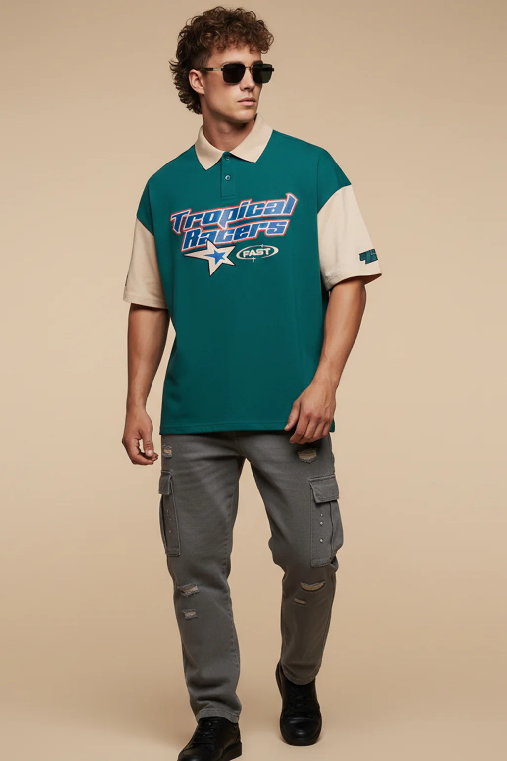 Tropical Racers Green Oversized Polo T-shirt - Image 4