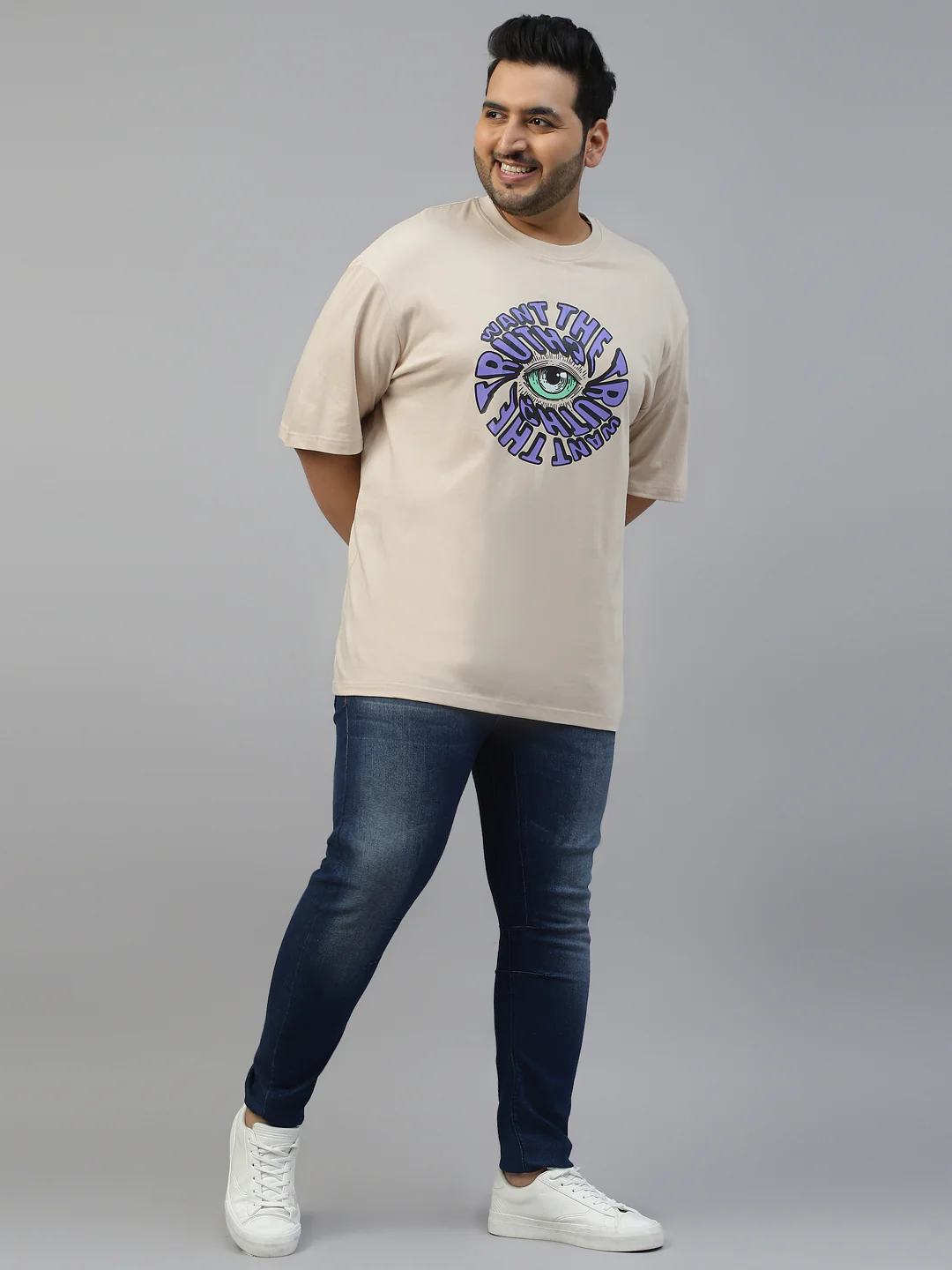Truth Beige Graphic Printed Plus Size T-shirt - Image 4