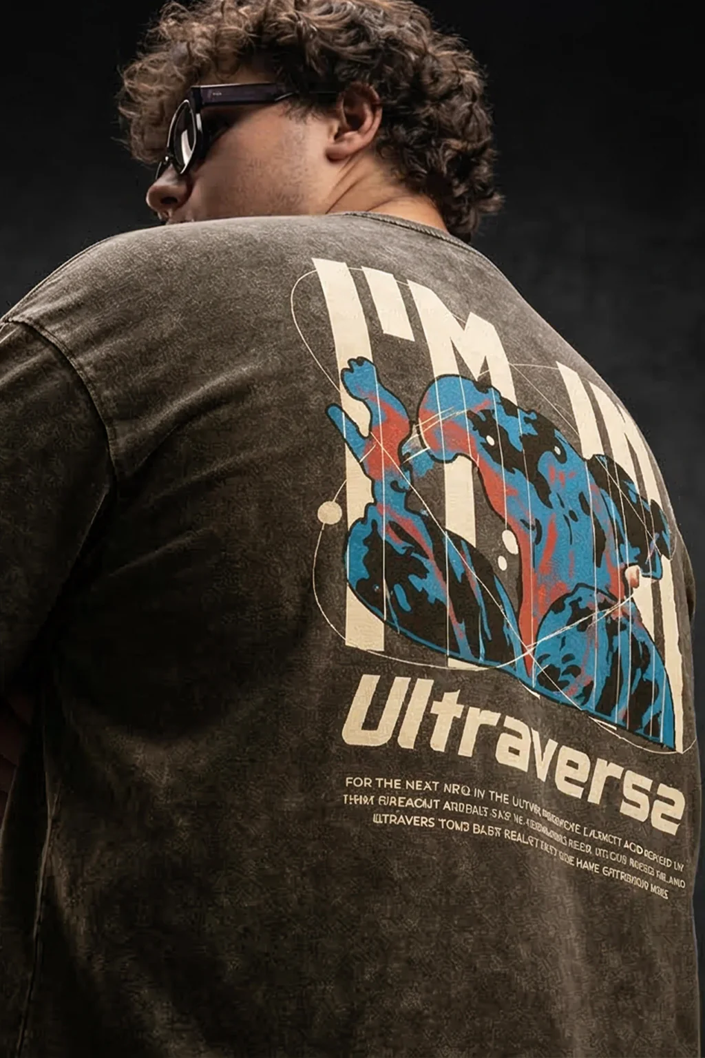 Ultraverse Brwon Plus Size Acidwash Printed Exclusive T-Shirt - Image 3