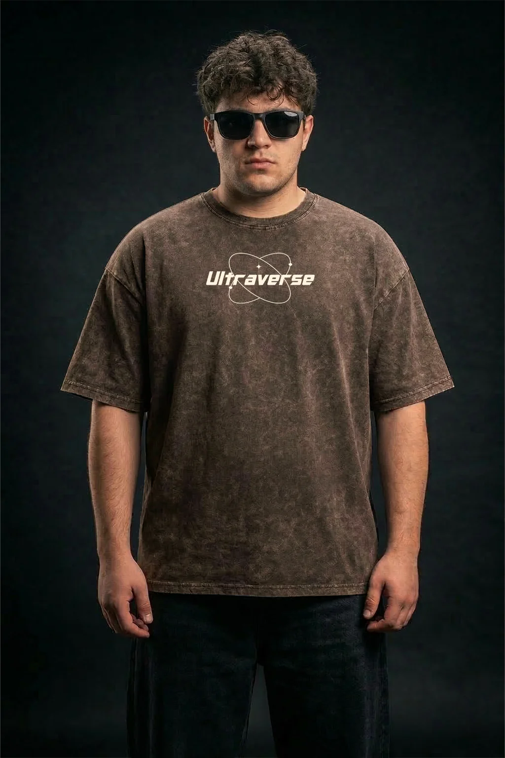 Ultraverse Brwon Plus Size Acidwash Printed Exclusive T-Shirt - Image 6