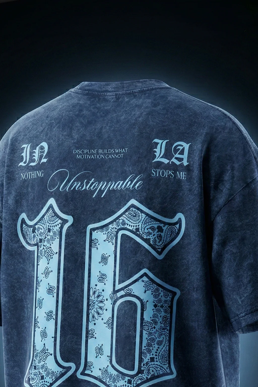 Unstoppable Navy Plus Size Acidwash Printed Exclusive T-Shirt - Image 4