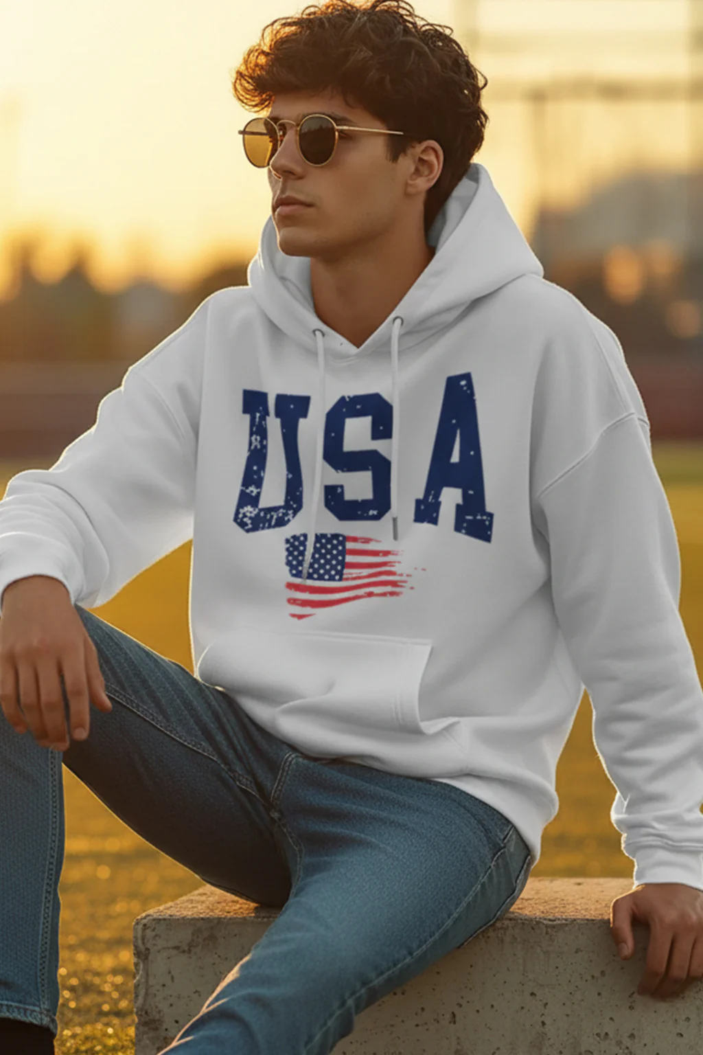 USA White Front Graphic Printed Oversized Hoodie - Image 4