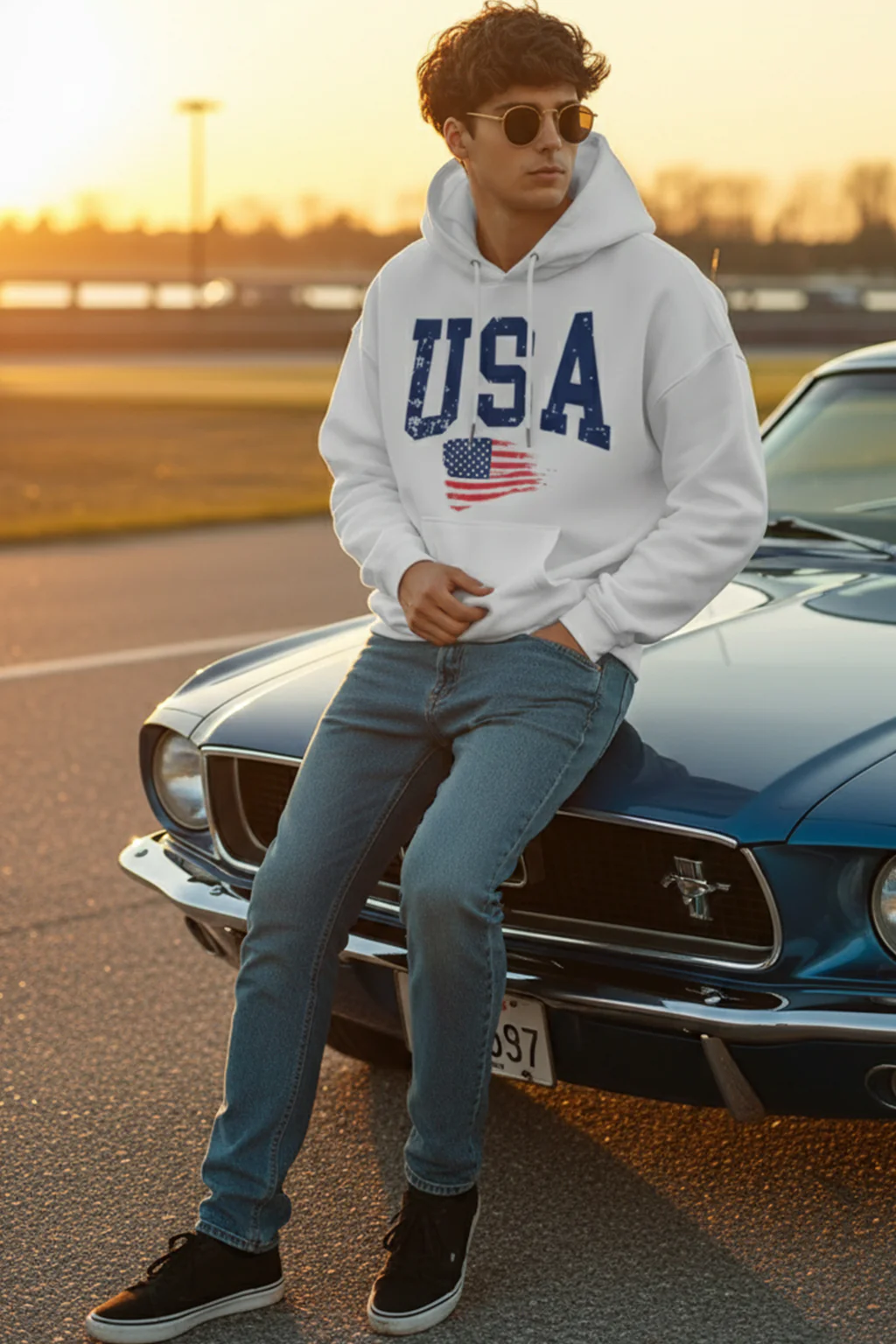USA White Front Graphic Printed Oversized Hoodie - Image 5