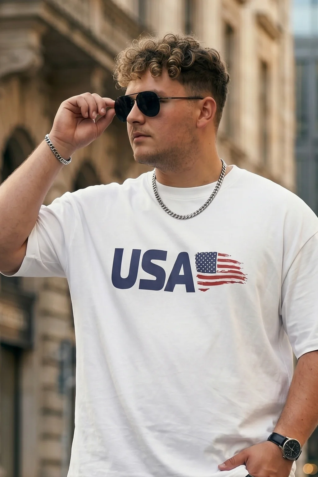 USA White Graphic Printed Plus Size T-shirt - Image 2