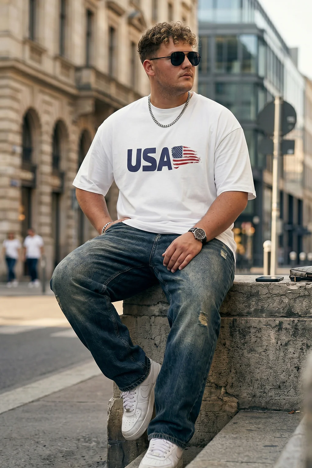USA White Graphic Printed Plus Size T-shirt - Image 5