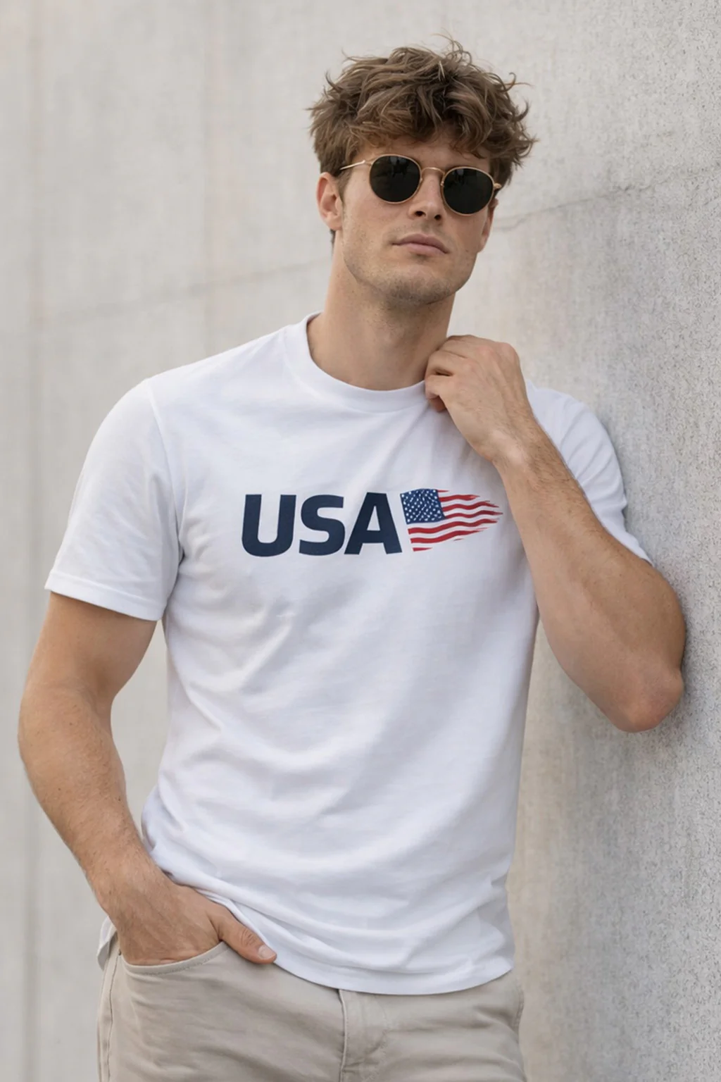 USA White Regular Fit Printed T-shirt - Image 4
