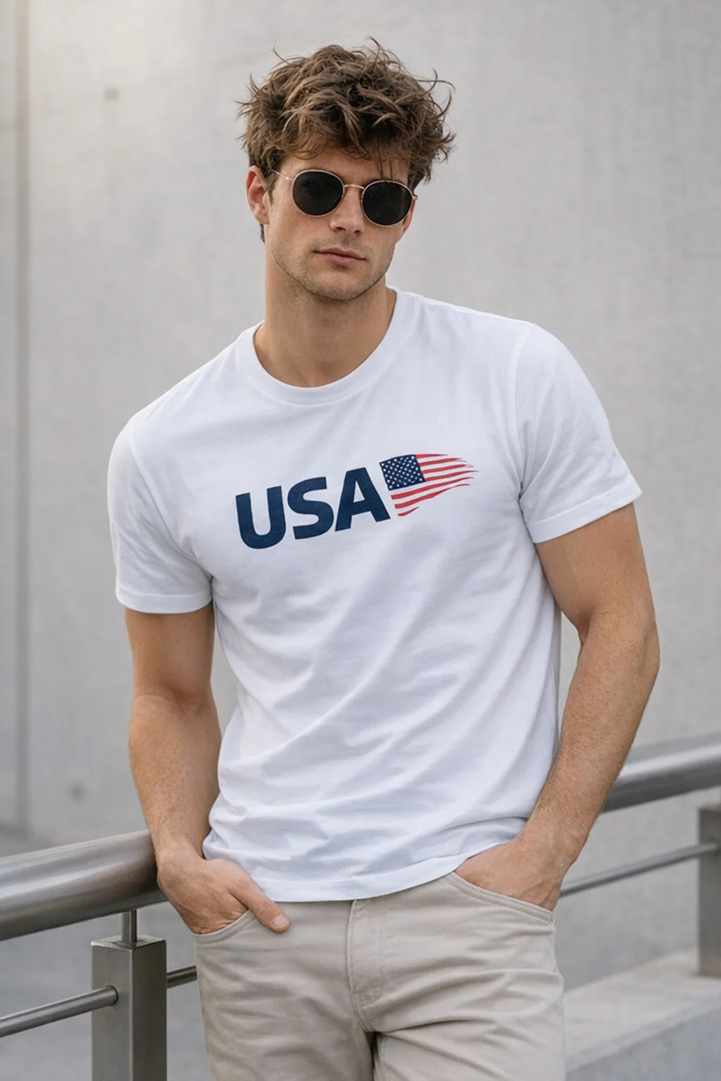 USA White Regular Fit Printed T-shirt - Image 6