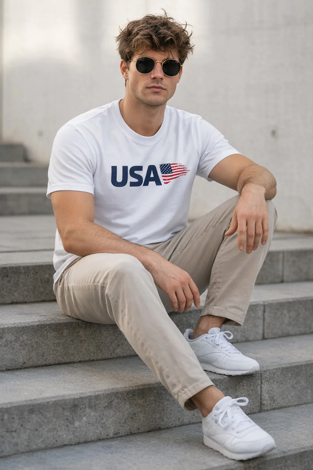 USA White Regular Fit Printed T-shirt - Image 7