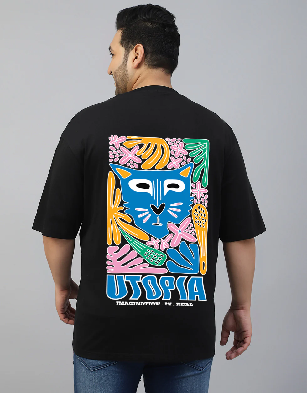 Utopia Black Graphic Printed Plus Size T-shirt - Image 2