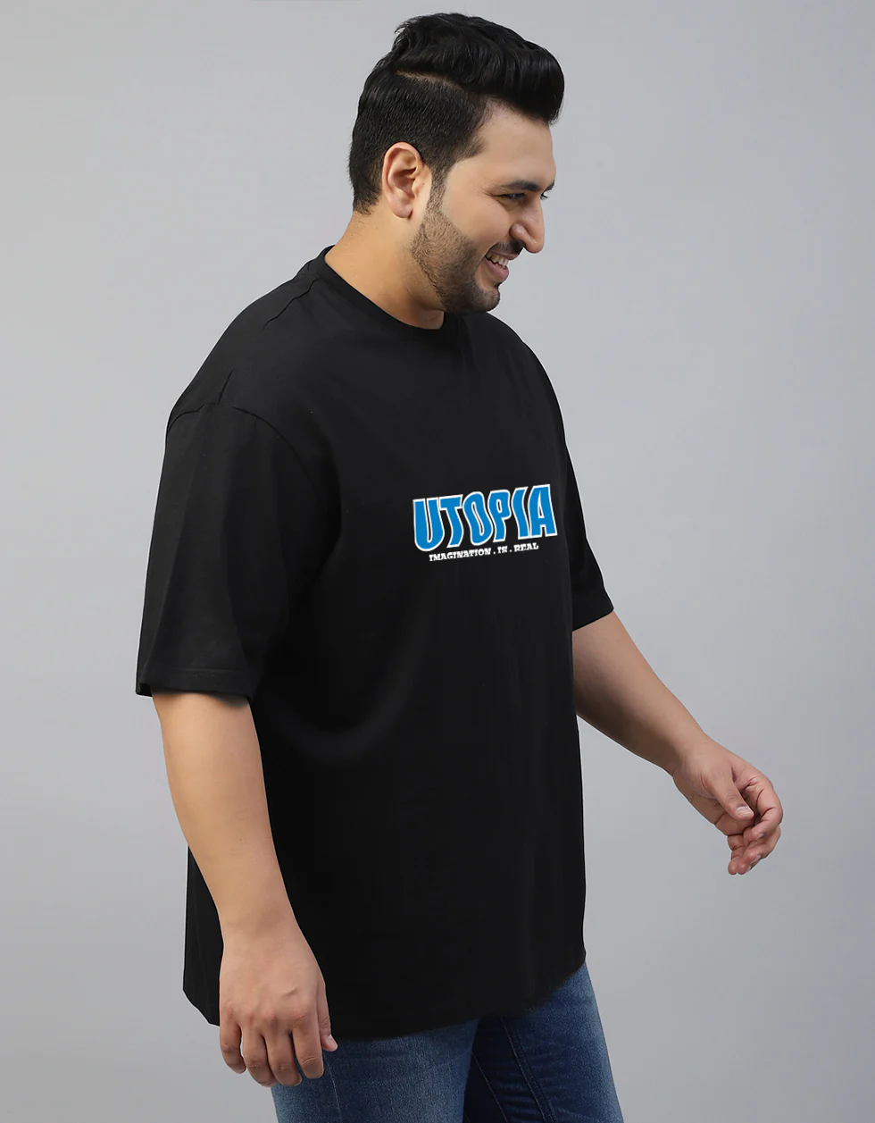 Utopia Black Graphic Printed Plus Size T-shirt - Image 4