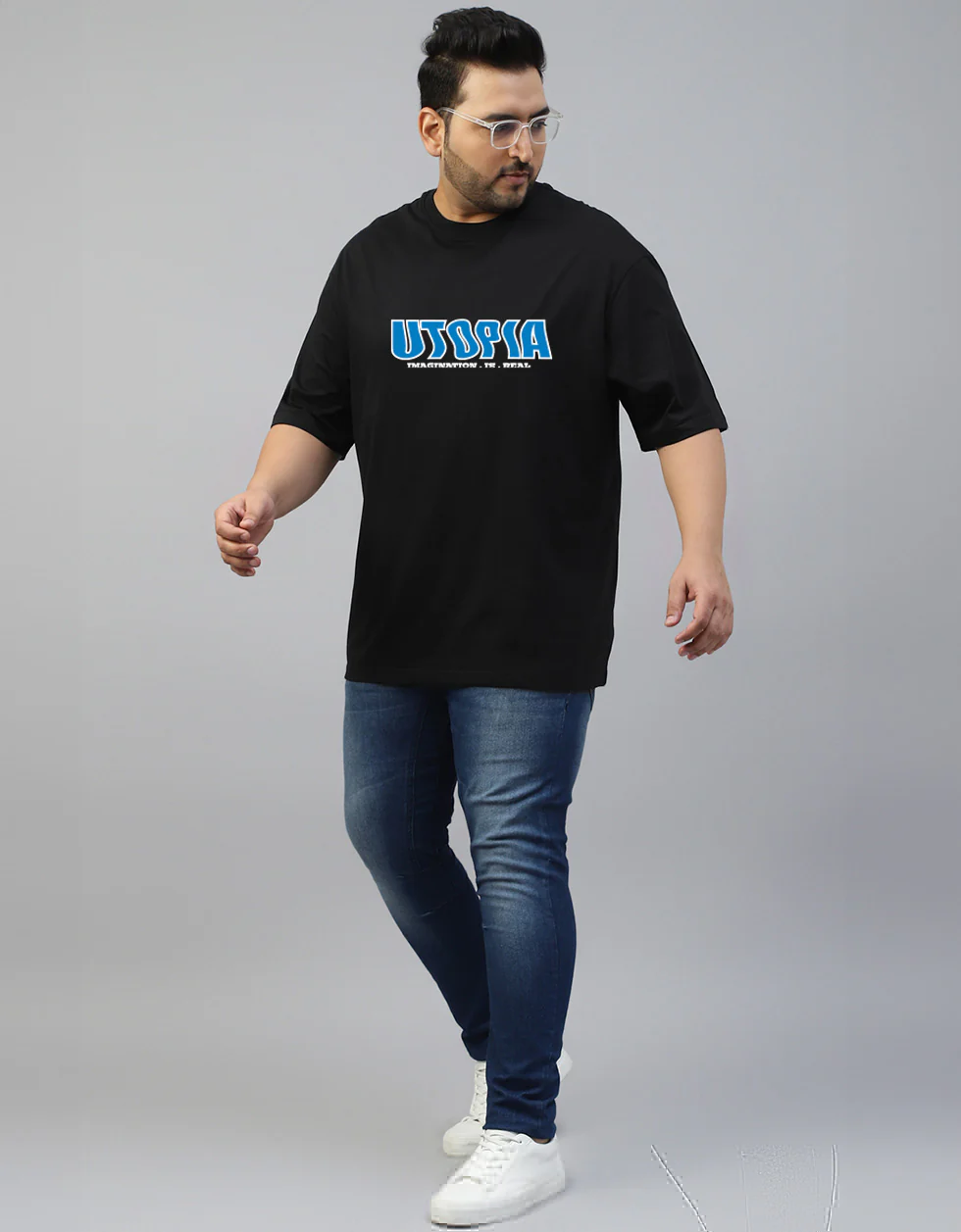 Utopia Black Graphic Printed Plus Size T-shirt - Image 5