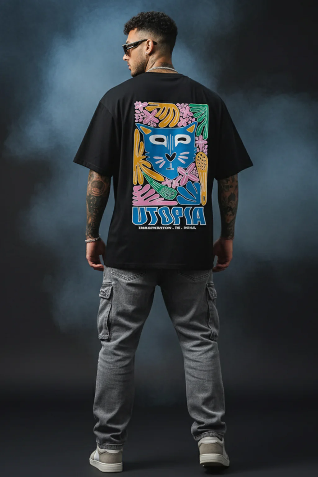 UTOPIA Black Oversized Graphic Back Printed T-shirt - Image 4