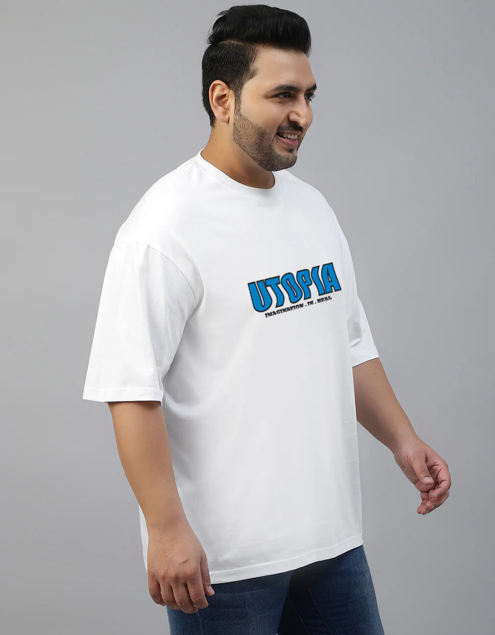 Utopia White Graphic Printed Plus Size T-shirt - Image 3