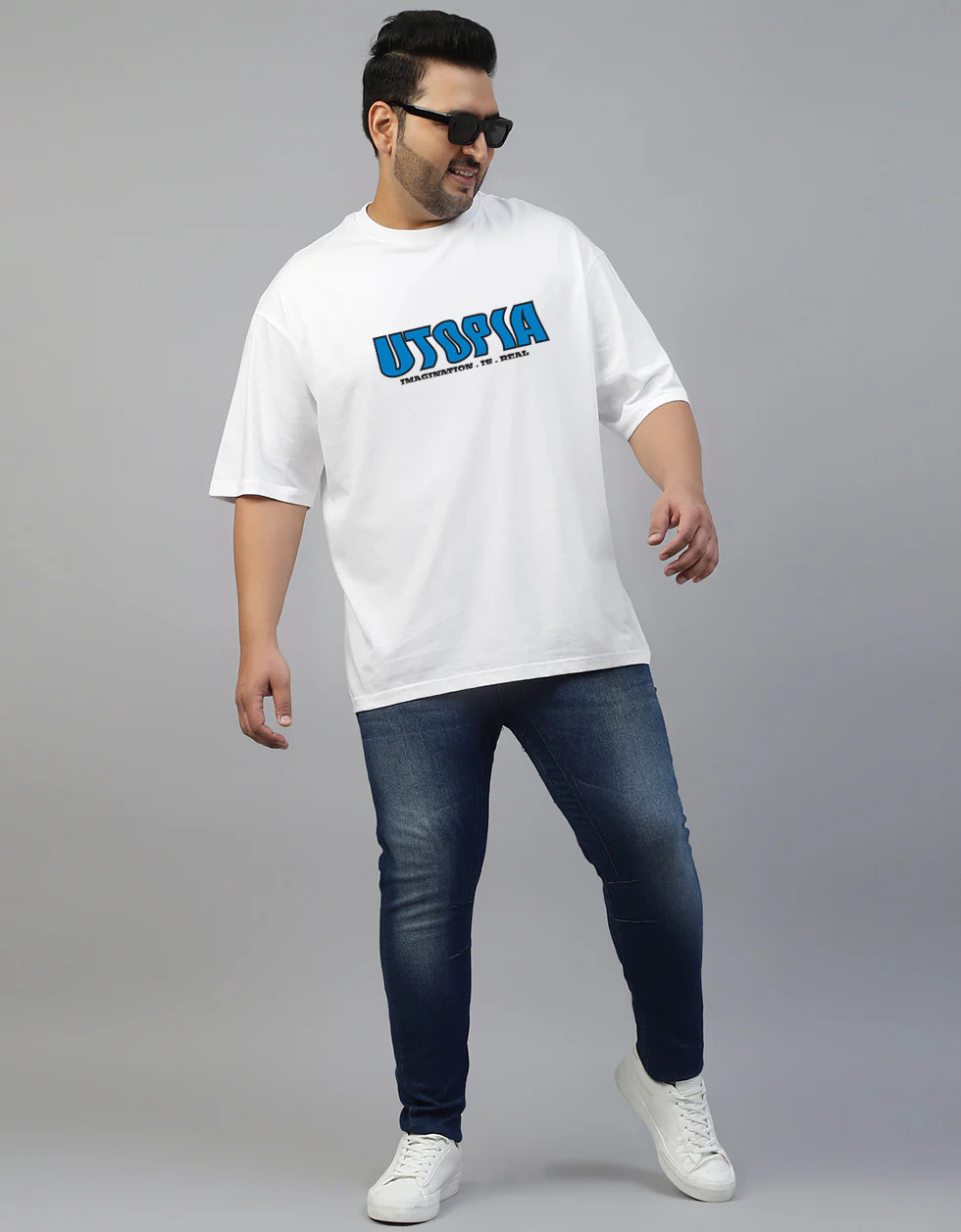 Utopia White Graphic Printed Plus Size T-shirt - Image 4