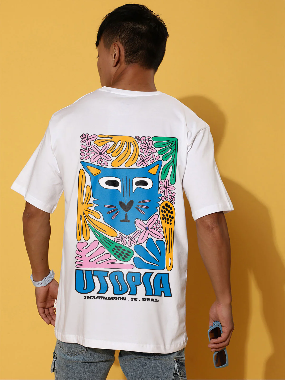 UTOPIA White Oversized Graphic Back Printed T-shirt - Image 2