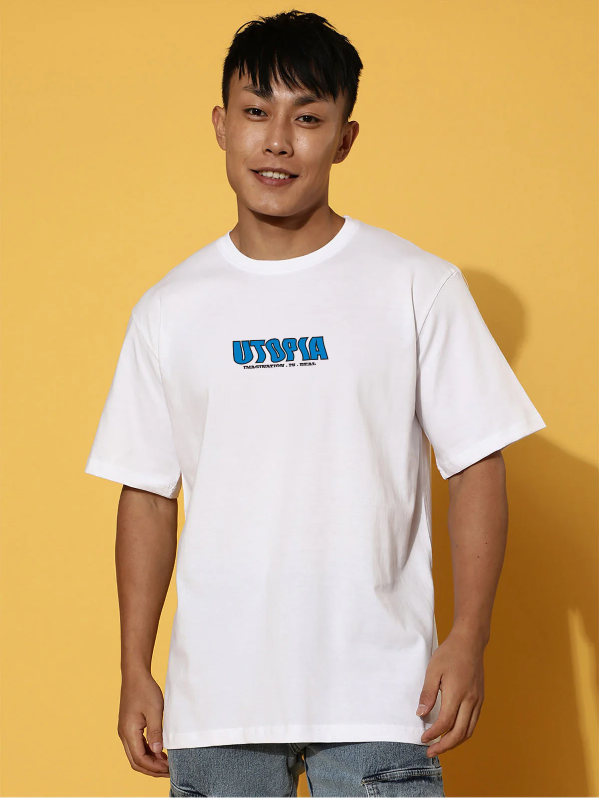 UTOPIA White Oversized Graphic Back Printed T-shirt - Image 3