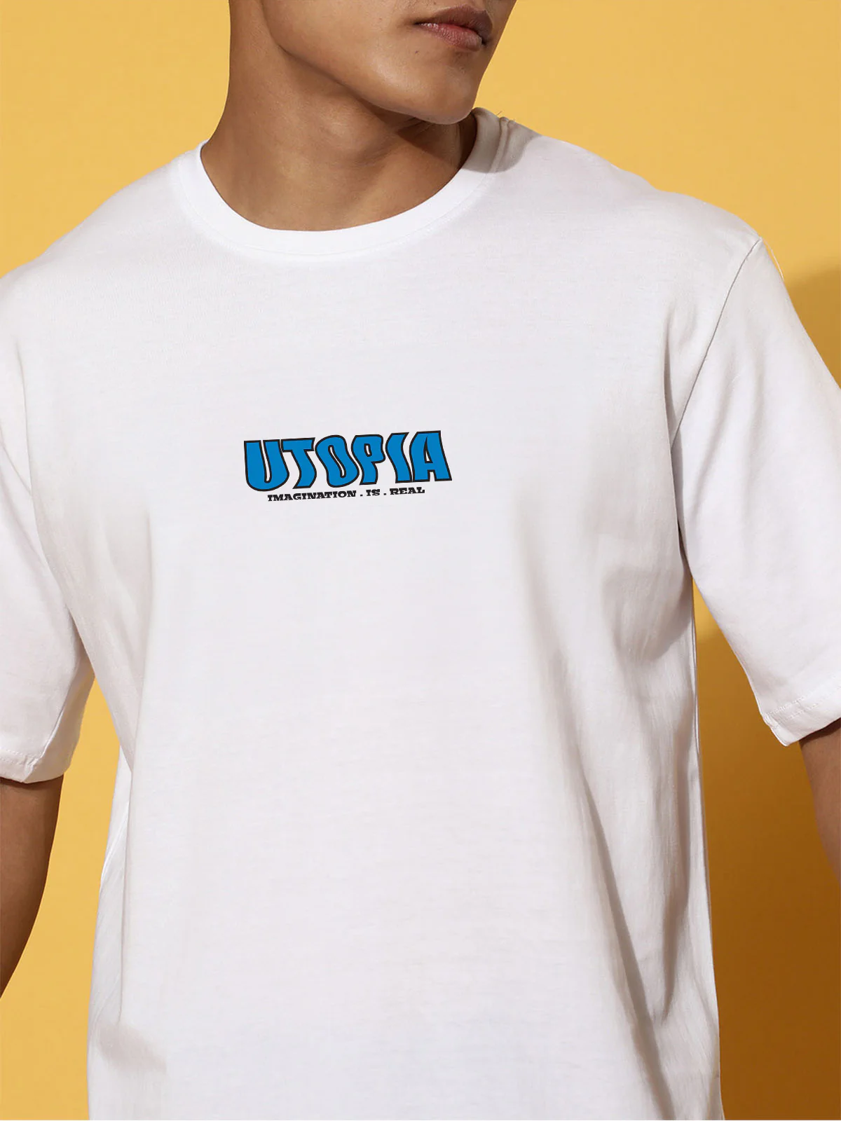 UTOPIA White Oversized Graphic Back Printed T-shirt - Image 4