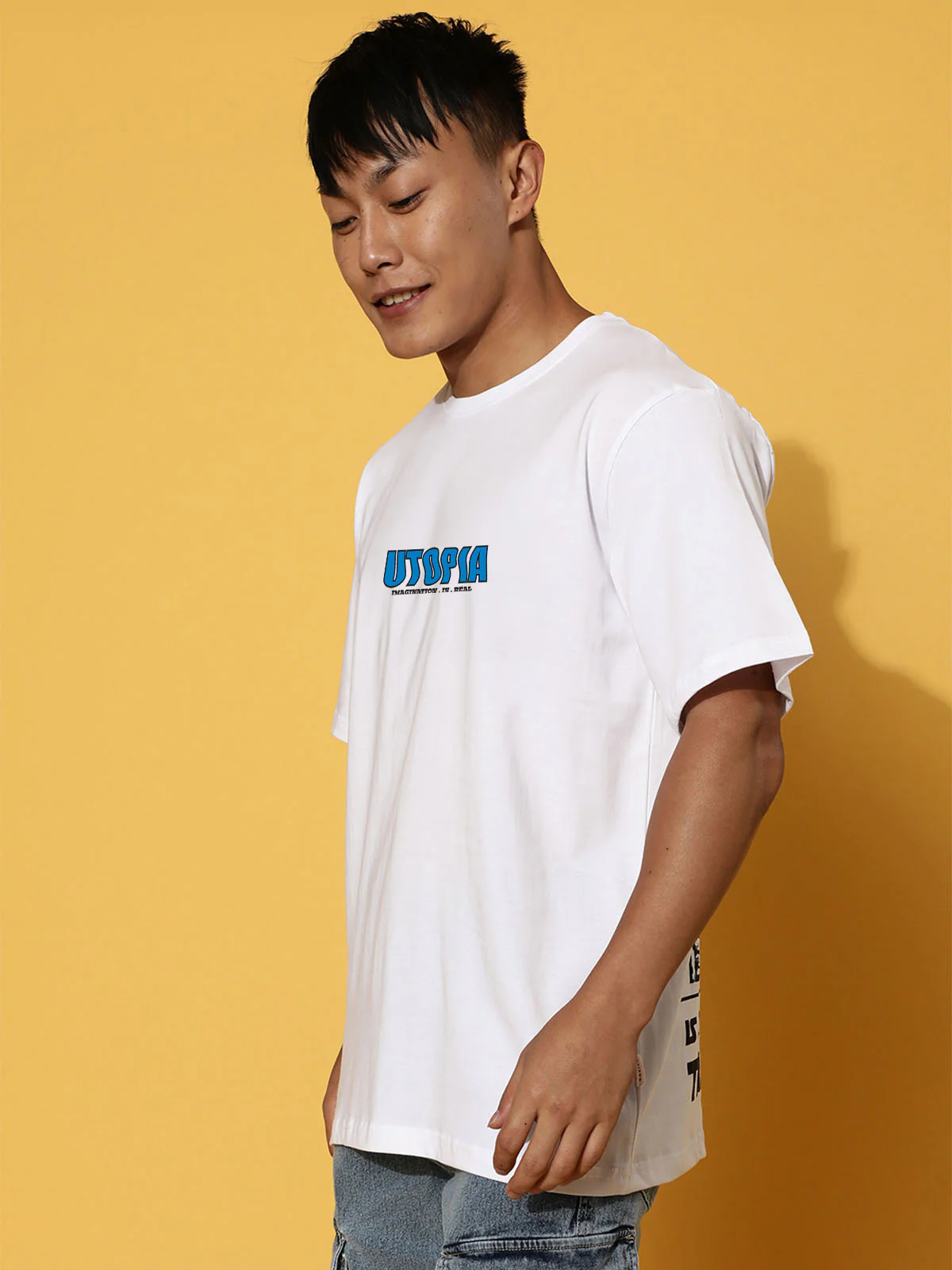 UTOPIA White Oversized Graphic Back Printed T-shirt - Image 5
