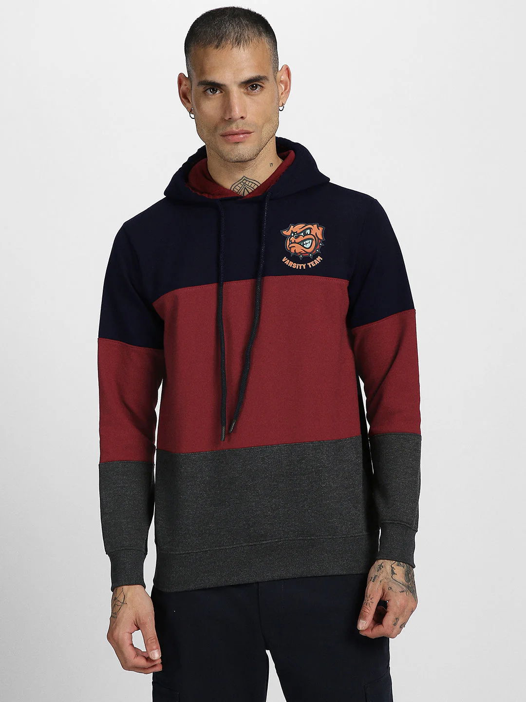 Varsity Maroon Pocket Graphic Printed Hoodie - Image 3