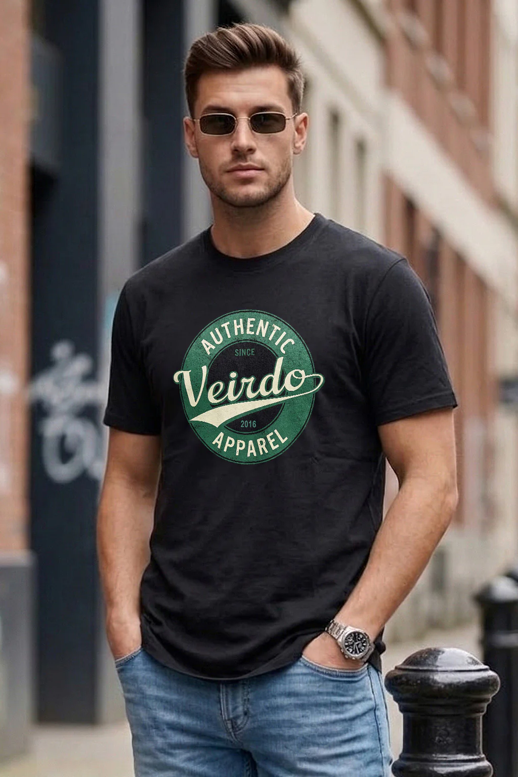 Veirdo Authentic Black Regular Fit Printed T-shirt - Image 3