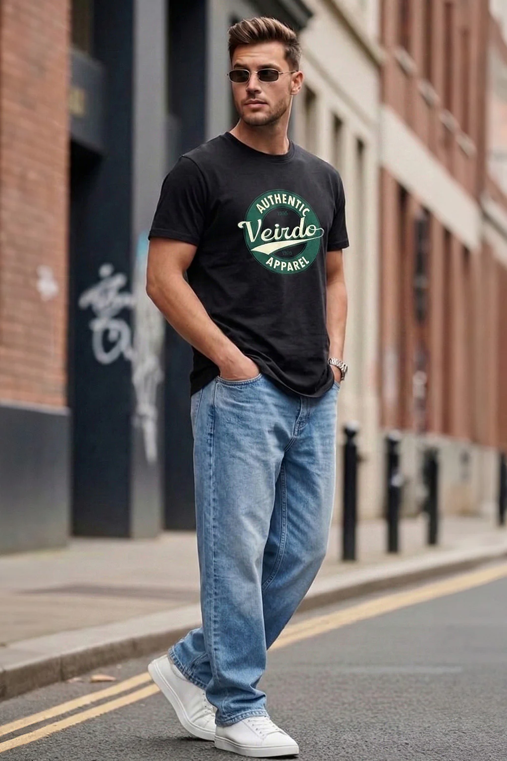 Veirdo Authentic Black Regular Fit Printed T-shirt - Image 5