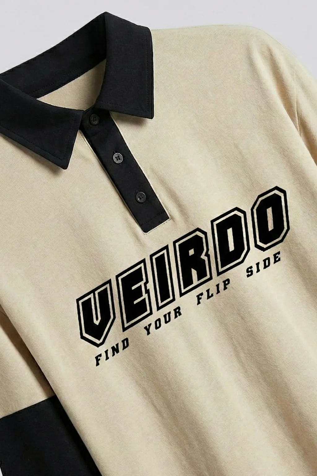 Veirdo Beige & Black Oversized Full Sleeve Exclusive Polo T-shirt - Image 5