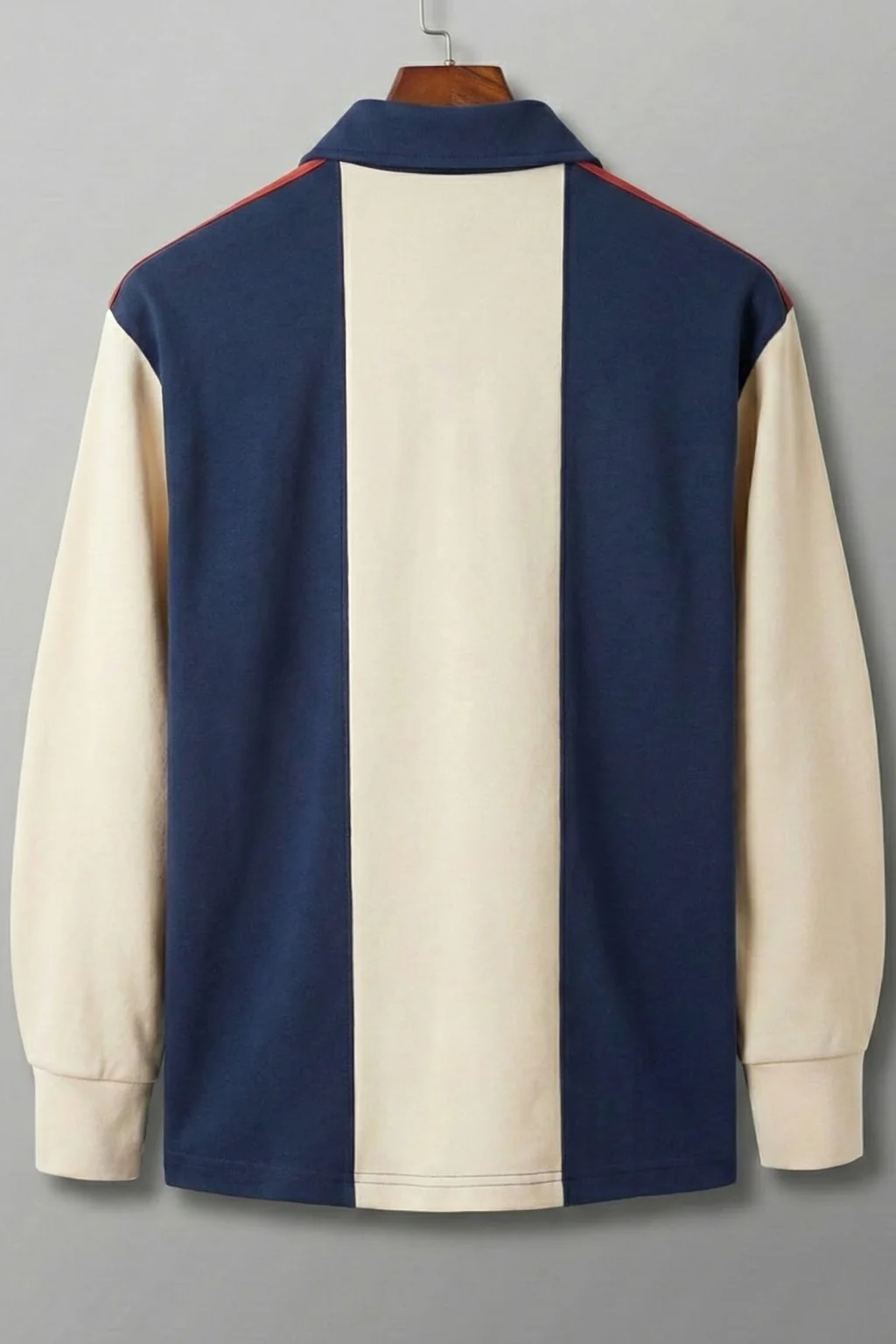 Veirdo Beige & Navy Oversized Full Sleeve Exclusive Polo T-shirt - Image 4