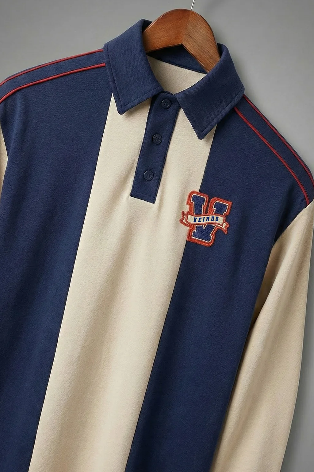Veirdo Beige & Navy Oversized Full Sleeve Exclusive Polo T-shirt - Image 5
