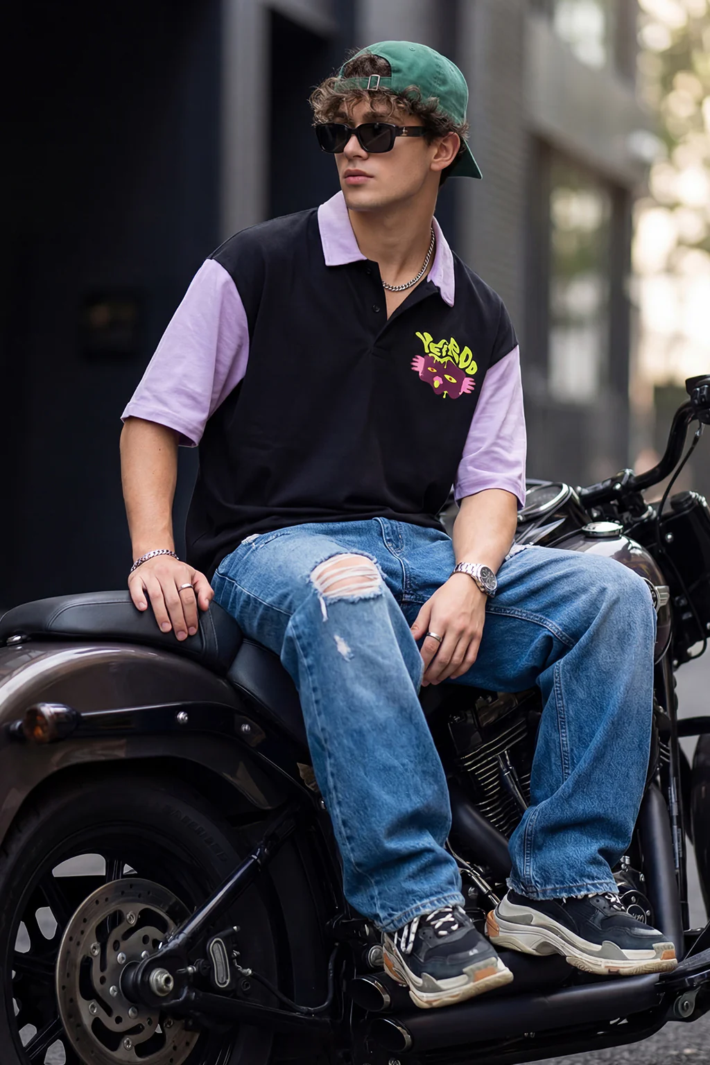 Veirdo Black Oversized Polo T-shirt - Image 4