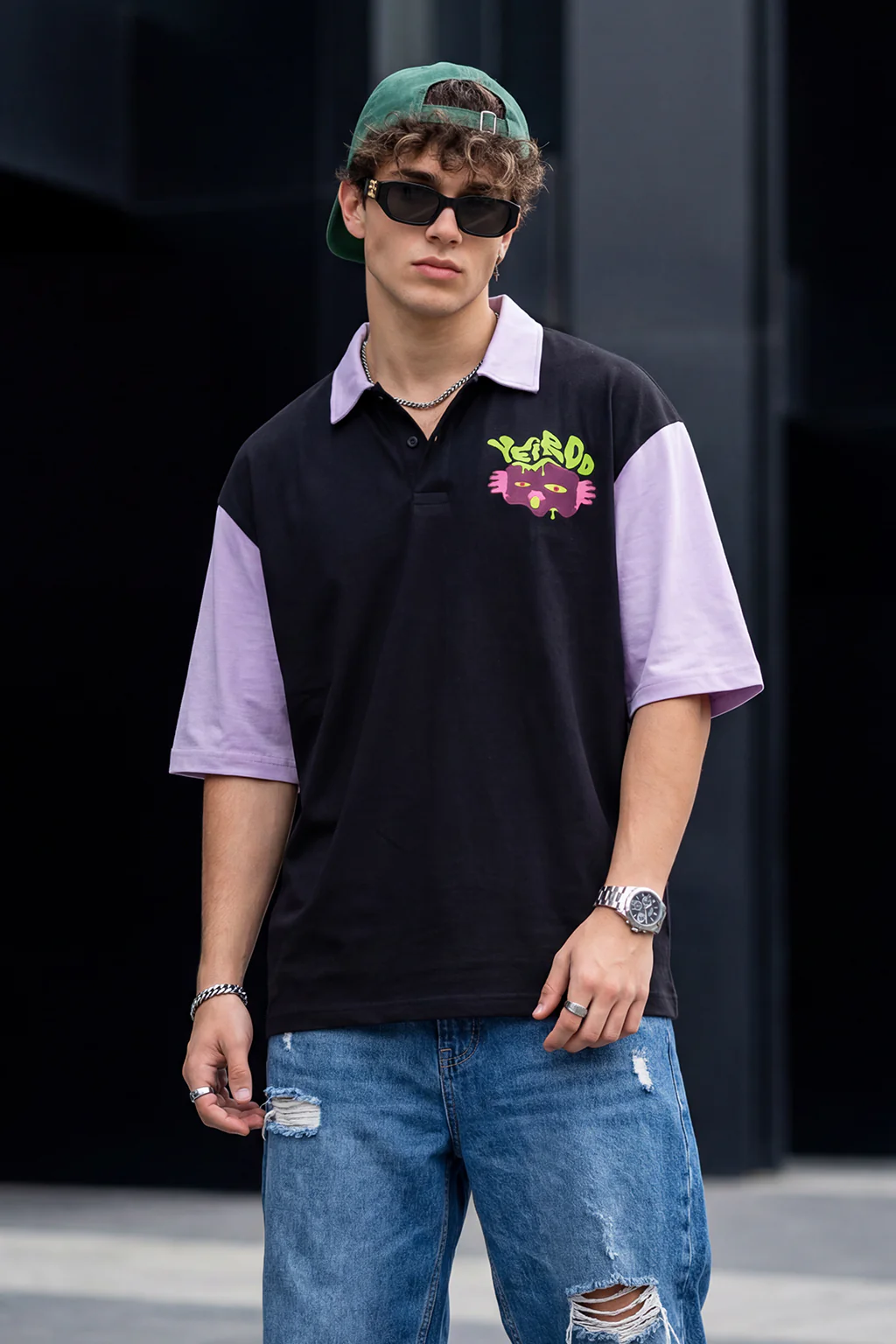 Veirdo Black Oversized Polo T-shirt - Image 5