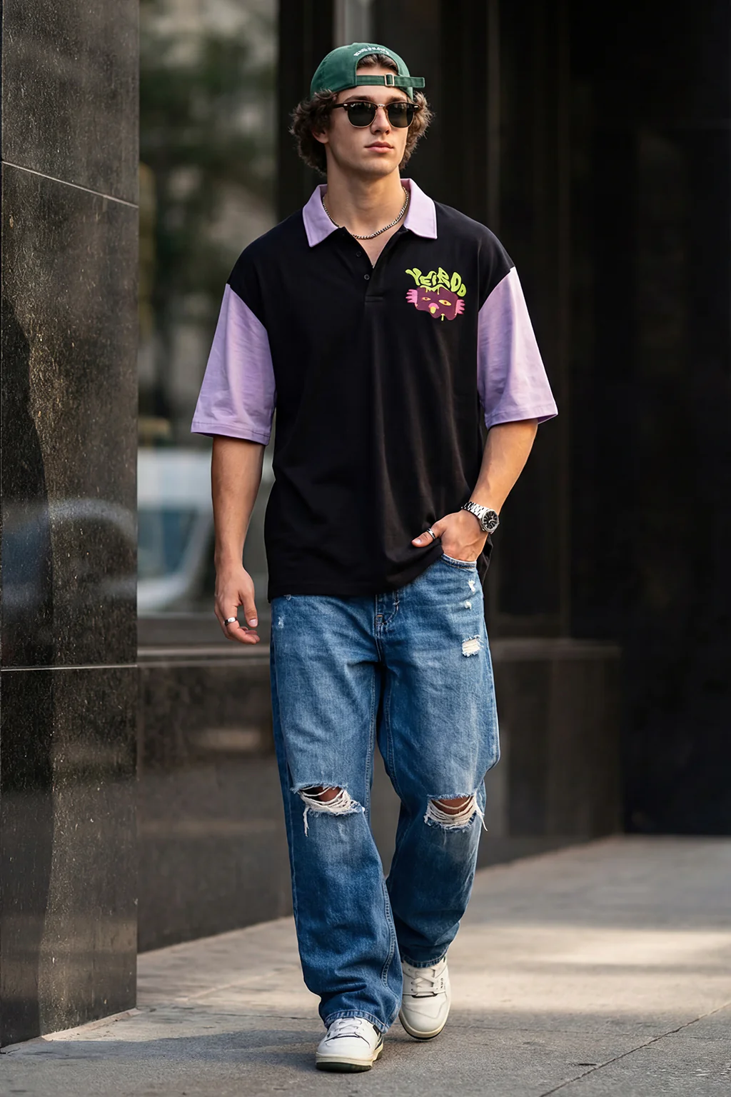 Veirdo Black Oversized Polo T-shirt - Image 6
