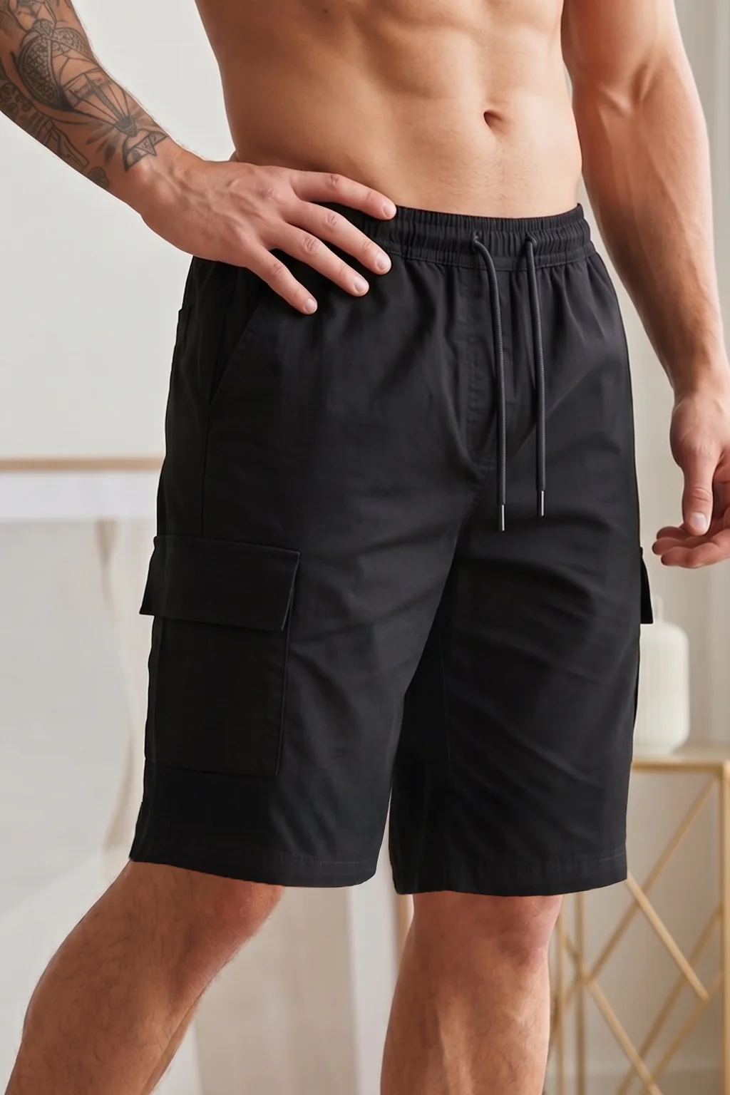 Veirdo Black Minimal Cargo Shorts with Drawstring - Image 3