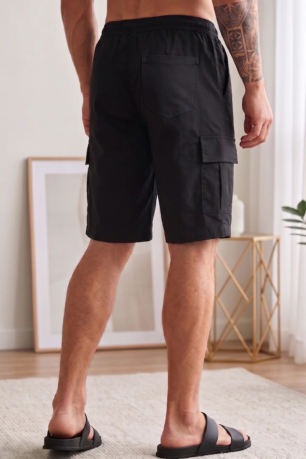 Veirdo Black Minimal Cargo Shorts with Drawstring - Image 4