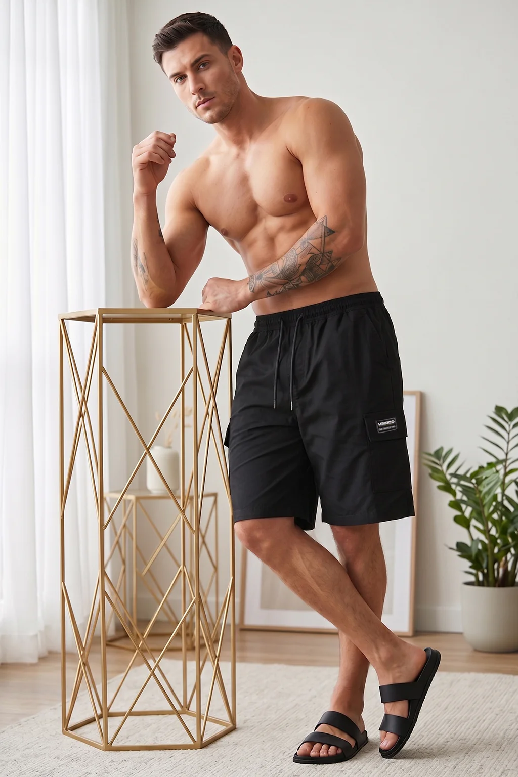 Veirdo Black Minimal Cargo Shorts with Drawstring - Image 5