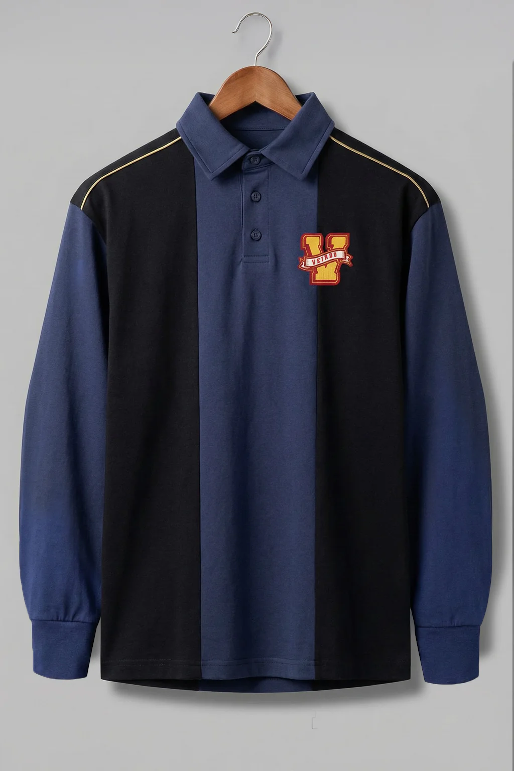 Veirdo Black & Navy Oversized Full Sleeve Exclusive Polo T-shirt - Image 3