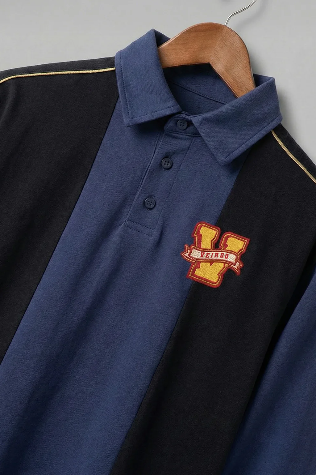 Veirdo Black & Navy Oversized Full Sleeve Exclusive Polo T-shirt - Image 4