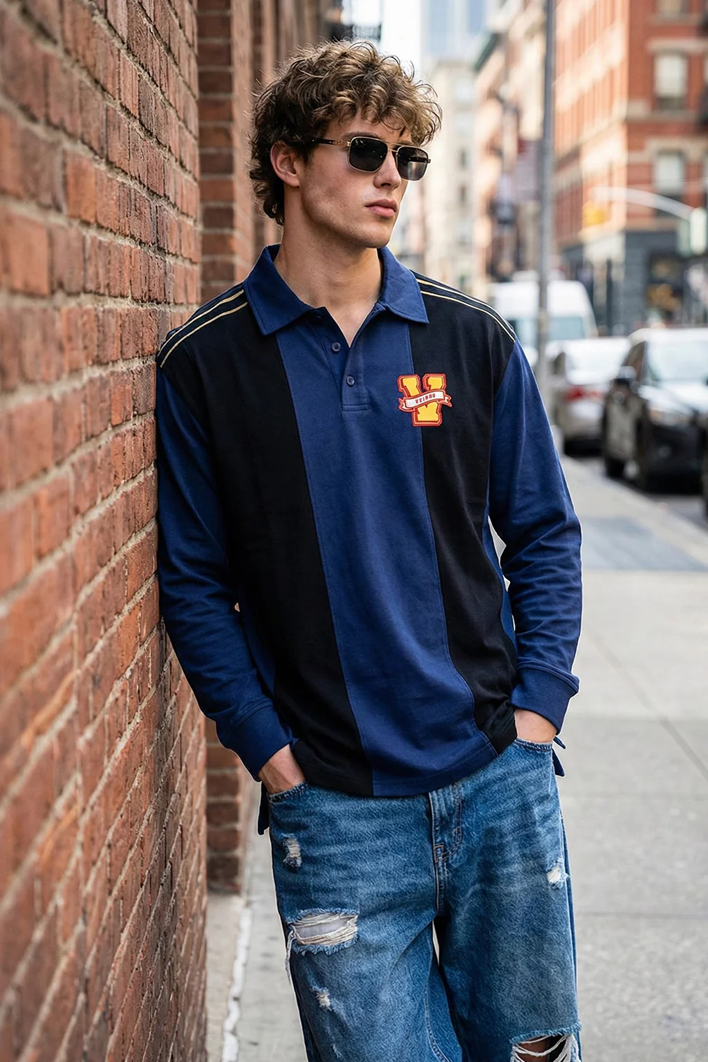 Veirdo Black & Navy Oversized Full Sleeve Exclusive Polo T-shirt - Image 7