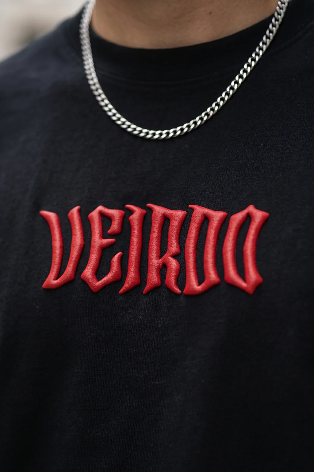 Veirdo Black Regular Fit Puff Printed T-shirt - Image 2