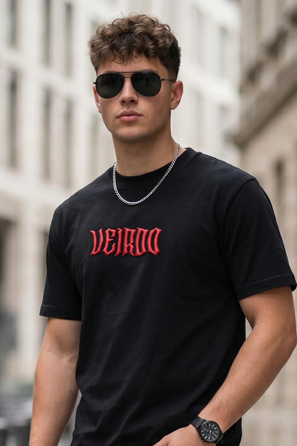 Veirdo Black Regular Fit Puff Printed T-shirt - Image 3