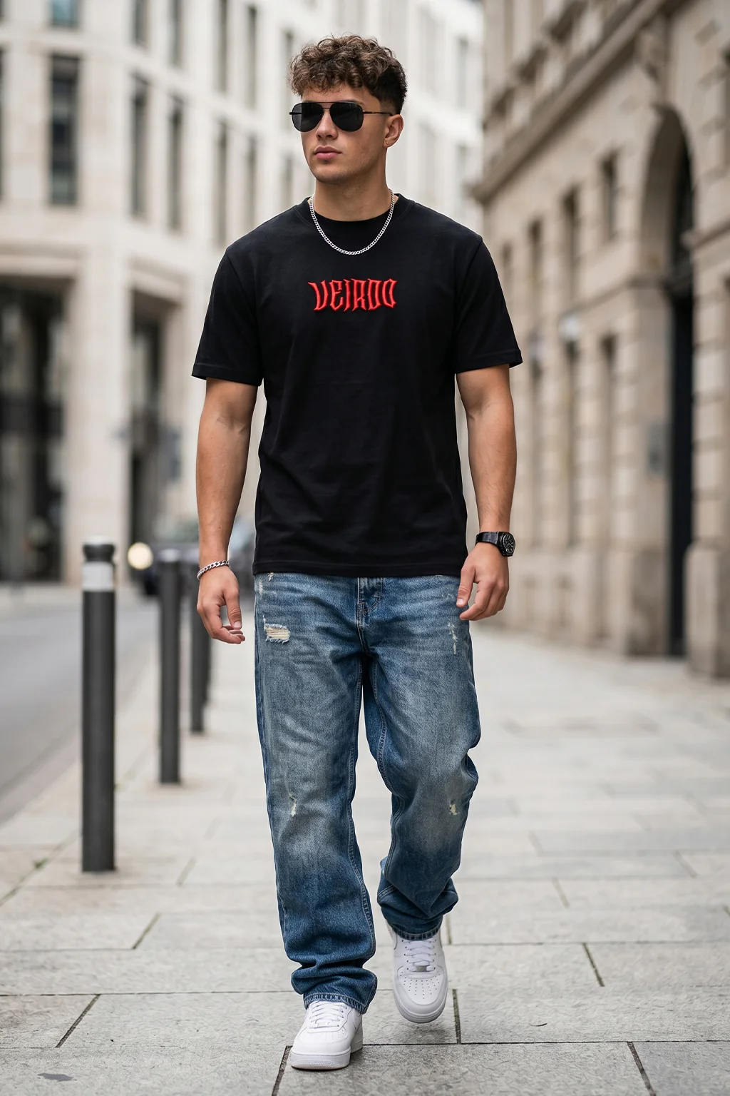 Veirdo Black Regular Fit Puff Printed T-shirt - Image 6
