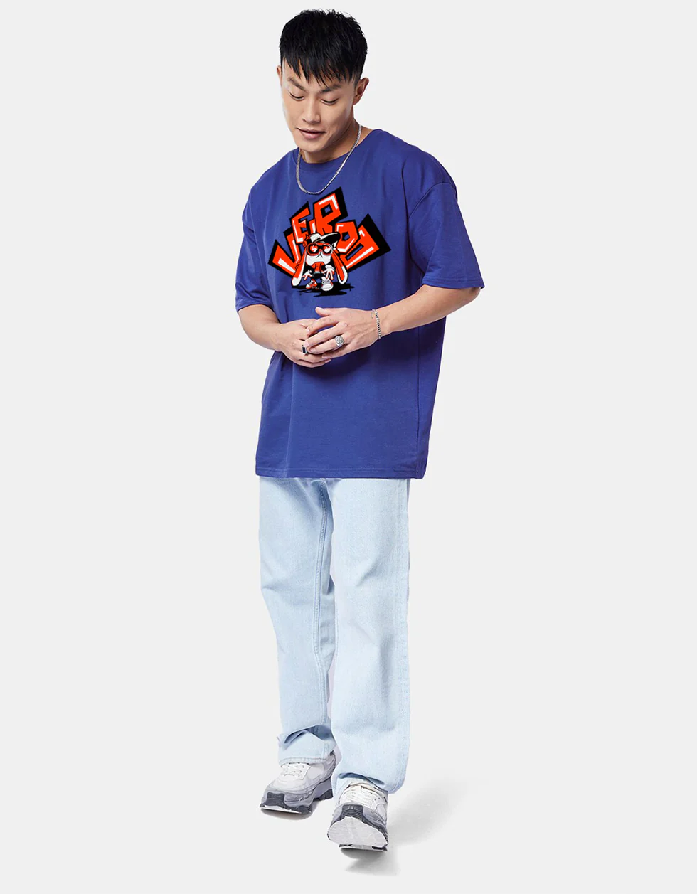VEIRDO Blue Oversized Puff Printed T-shirt - Image 4