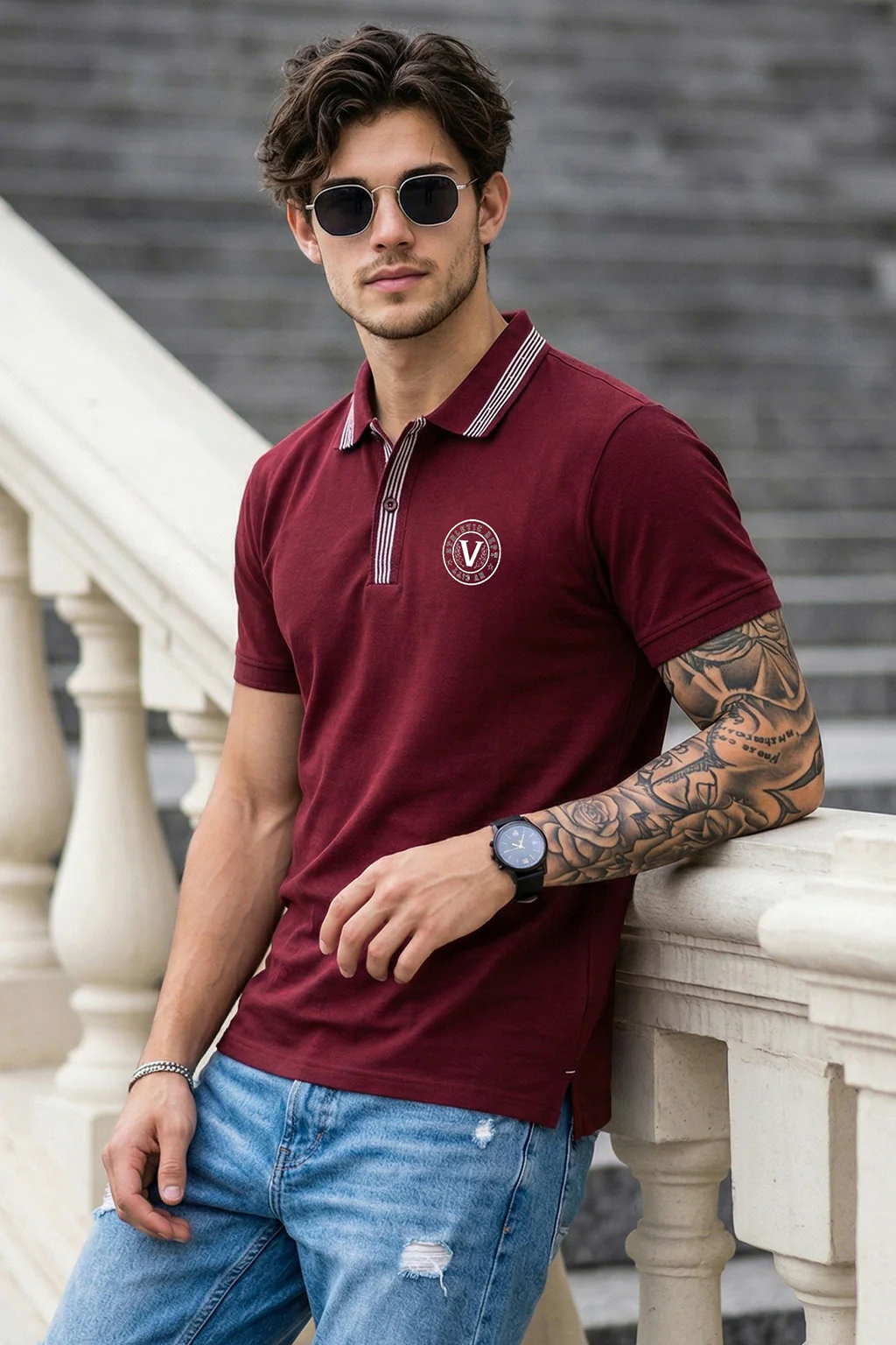 Veirdo City Maroon Regular Fit Pique Lycra Exclusive Polo T-Shirt - Image 3