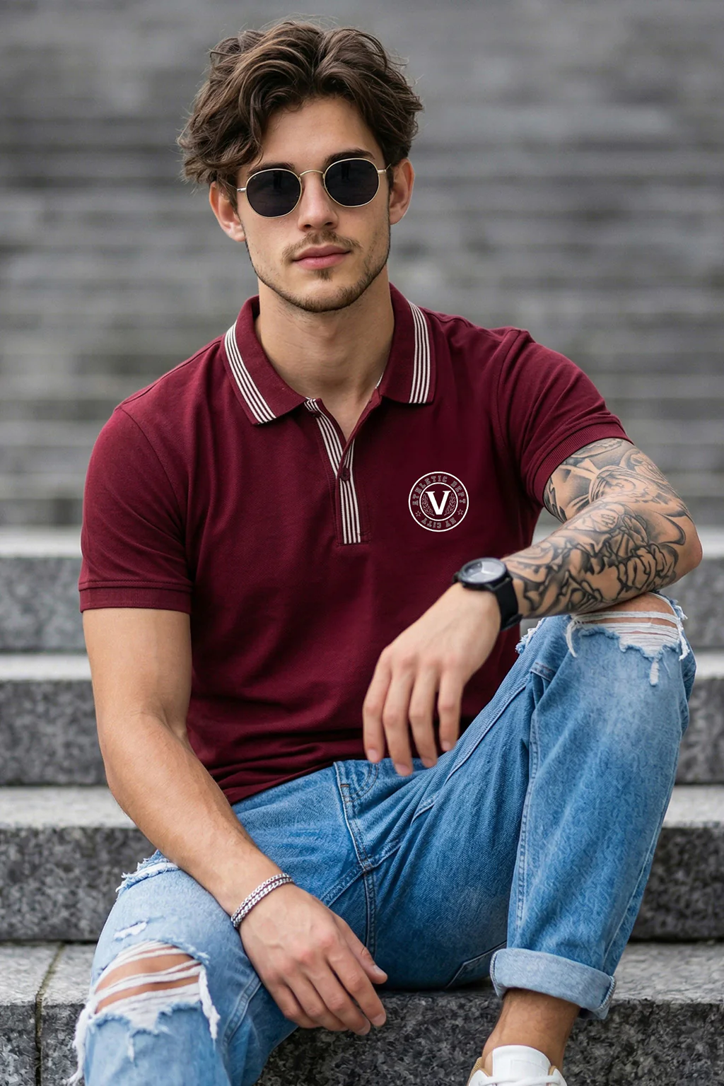 Veirdo City Maroon Regular Fit Pique Lycra Exclusive Polo T-Shirt - Image 5