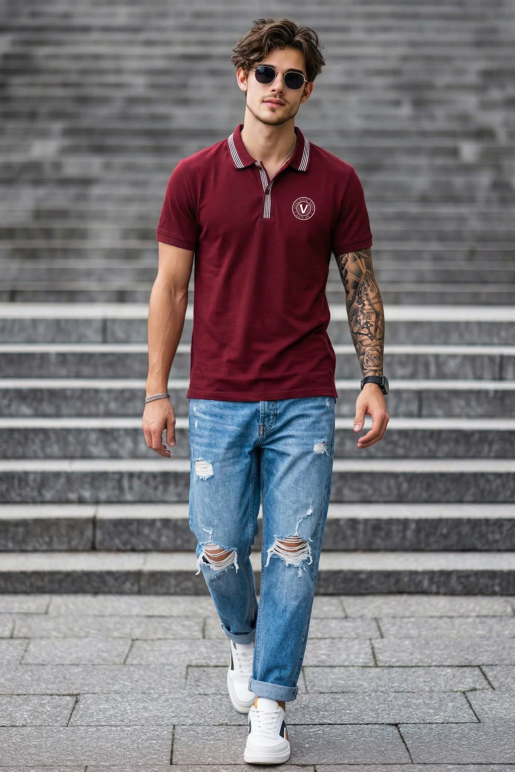 Veirdo City Maroon Regular Fit Pique Lycra Exclusive Polo T-Shirt - Image 6