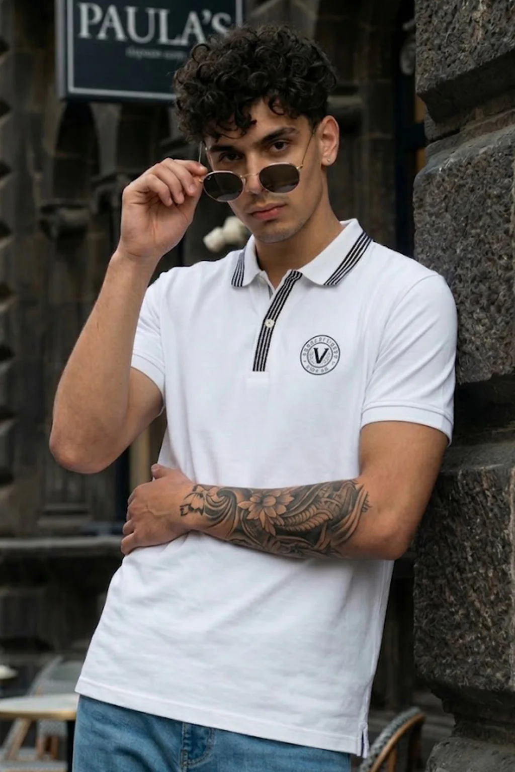 Veirdo City White Regular Fit Pique Lycra Exclusive Polo T-Shirt - Image 5