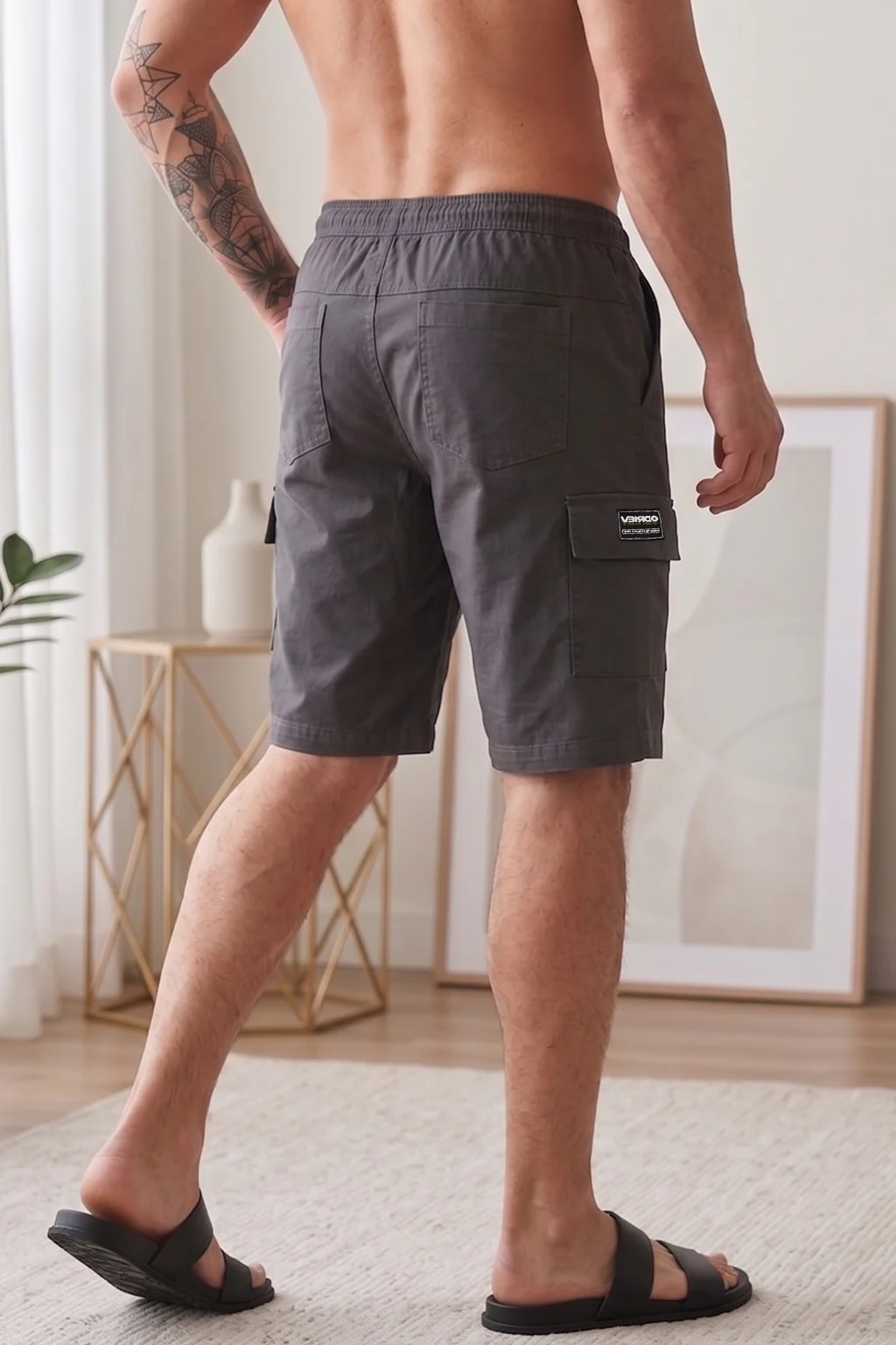 Veirdo Dark Grey Minimal Cargo Shorts with Drawstring - Image 4