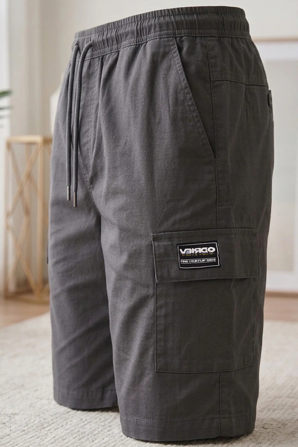 Veirdo Dark Grey Minimal Cargo Shorts with Drawstring - Image 5