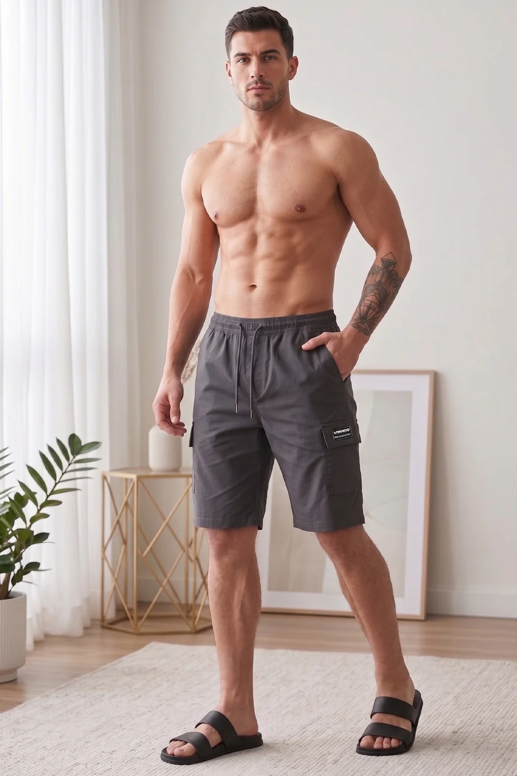 Veirdo Dark Grey Minimal Cargo Shorts with Drawstring - Image 6