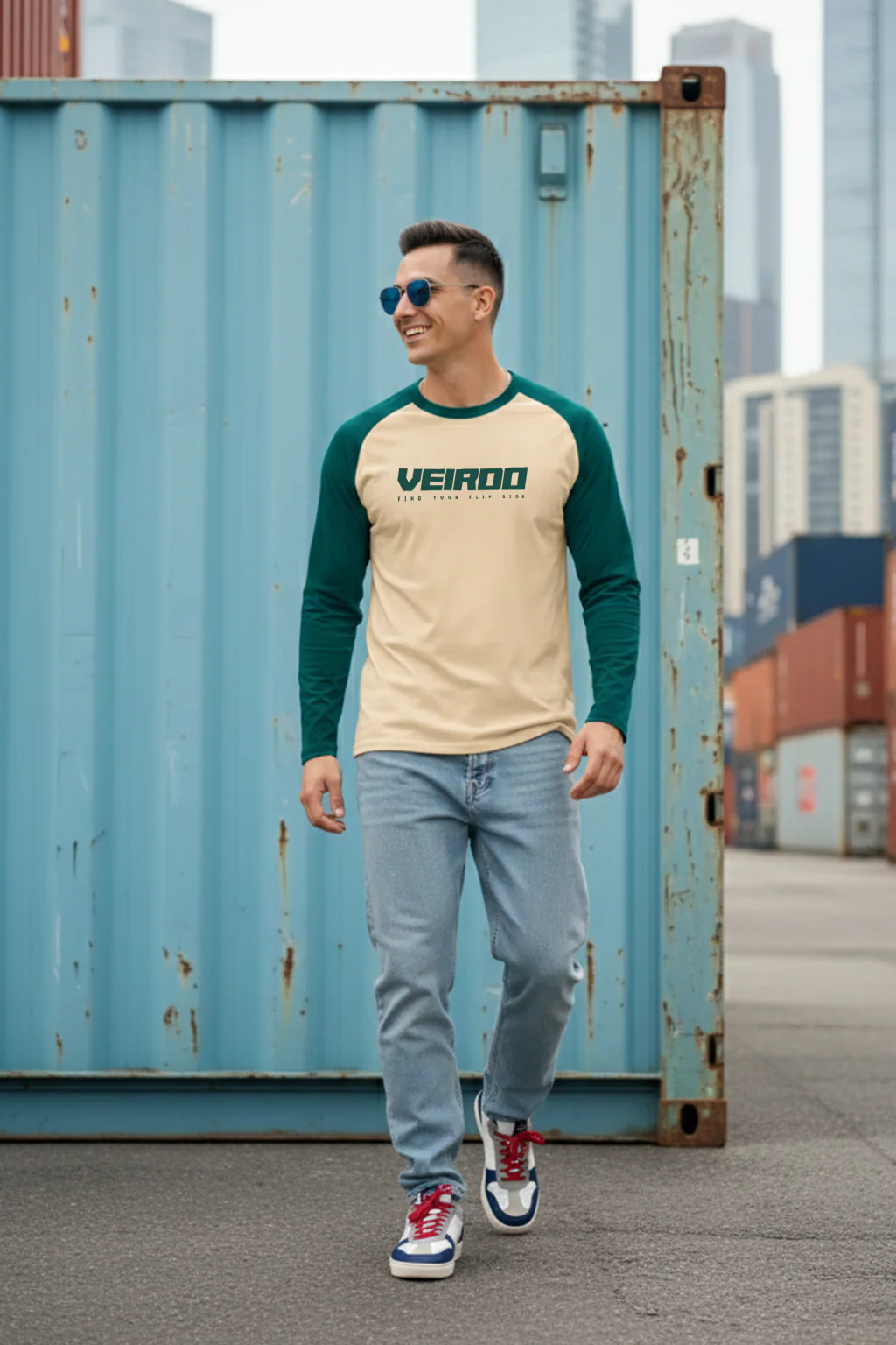 Veirdo Green & Swanwhite Raglan Full Sleeve Printed T-shirt - Image 4